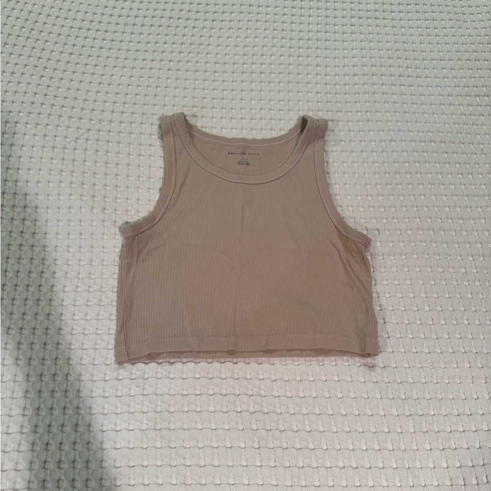 AE Ribbed Cropped Tank Top - Taupe Beige